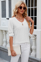 Button V-neck solid color mid sleeve loose T-shirt top for women's wear - V.I.P Digital Presence