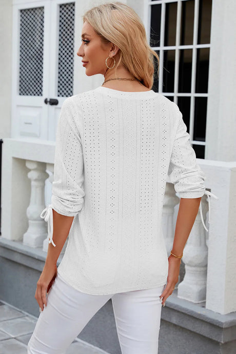 Button V-neck solid color mid sleeve loose T-shirt top for women's wear - V.I.P Digital Presence
