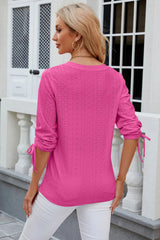 Button V-neck solid color mid sleeve loose T-shirt top for women's wear - V.I.P Digital Presence