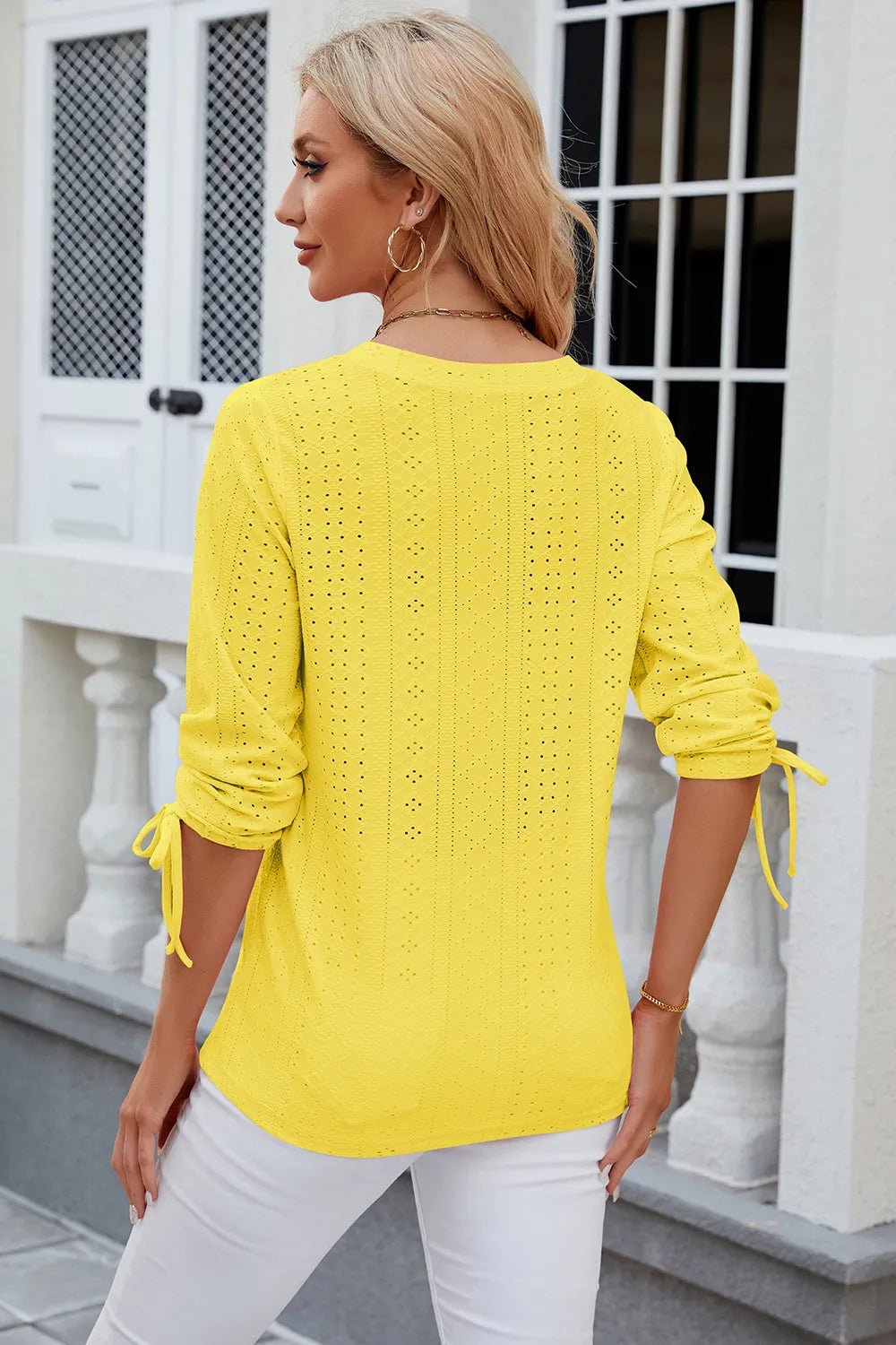 Button V-neck solid color mid sleeve loose T-shirt top for women's wear - V.I.P Digital Presence