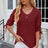 Button V-neck solid color mid sleeve loose T-shirt top for women's wear - V.I.P Digital Presence
