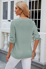 Button V-neck solid color mid sleeve loose T-shirt top for women's wear - V.I.P Digital Presence