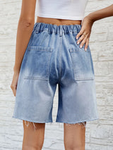 Buttoned Raw Hem Denim Shorts with Pockets - V.I.P Digital Presence