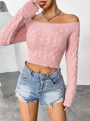 Cable-Knit Off-Shoulder Long Sleeve Knit Top - V.I.P Digital Presence