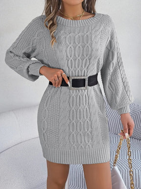 Cable-Knit Round Neck Sweater Dress - V.I.P Digital Presence