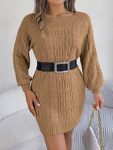 Cable-Knit Round Neck Sweater Dress - V.I.P Digital Presence