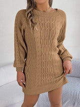Cable-Knit Round Neck Sweater Dress - V.I.P Digital Presence