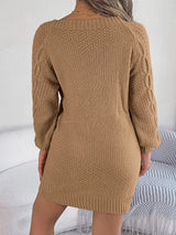 Cable-Knit Round Neck Sweater Dress - V.I.P Digital Presence
