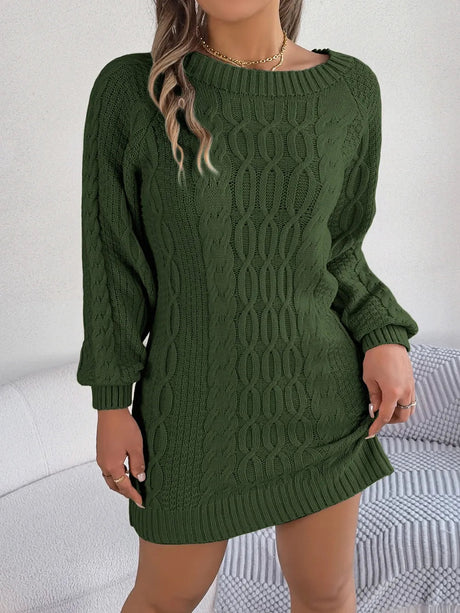 Cable-Knit Round Neck Sweater Dress - V.I.P Digital Presence