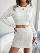 Cable-Knit Round Neck Top and Skirt Sweater Set - V.I.P Digital Presence
