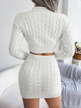 Cable-Knit Round Neck Top and Skirt Sweater Set - V.I.P Digital Presence
