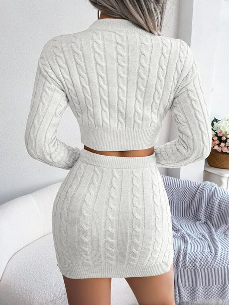 Cable-Knit Round Neck Top and Skirt Sweater Set - V.I.P Digital Presence