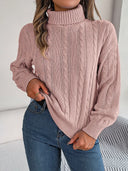 Cable-Knit Turtleneck Dropped Shoulder Sweater - V.I.P Digital Presence