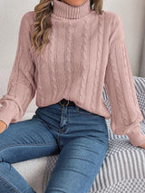 Cable-Knit Turtleneck Dropped Shoulder Sweater - V.I.P Digital Presence