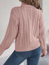 Cable-Knit Turtleneck Dropped Shoulder Sweater - V.I.P Digital Presence
