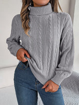 Cable-Knit Turtleneck Dropped Shoulder Sweater - V.I.P Digital Presence