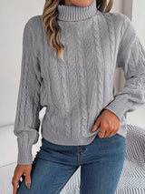 Cable-Knit Turtleneck Dropped Shoulder Sweater - V.I.P Digital Presence