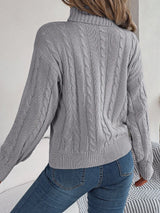 Cable-Knit Turtleneck Dropped Shoulder Sweater - V.I.P Digital Presence