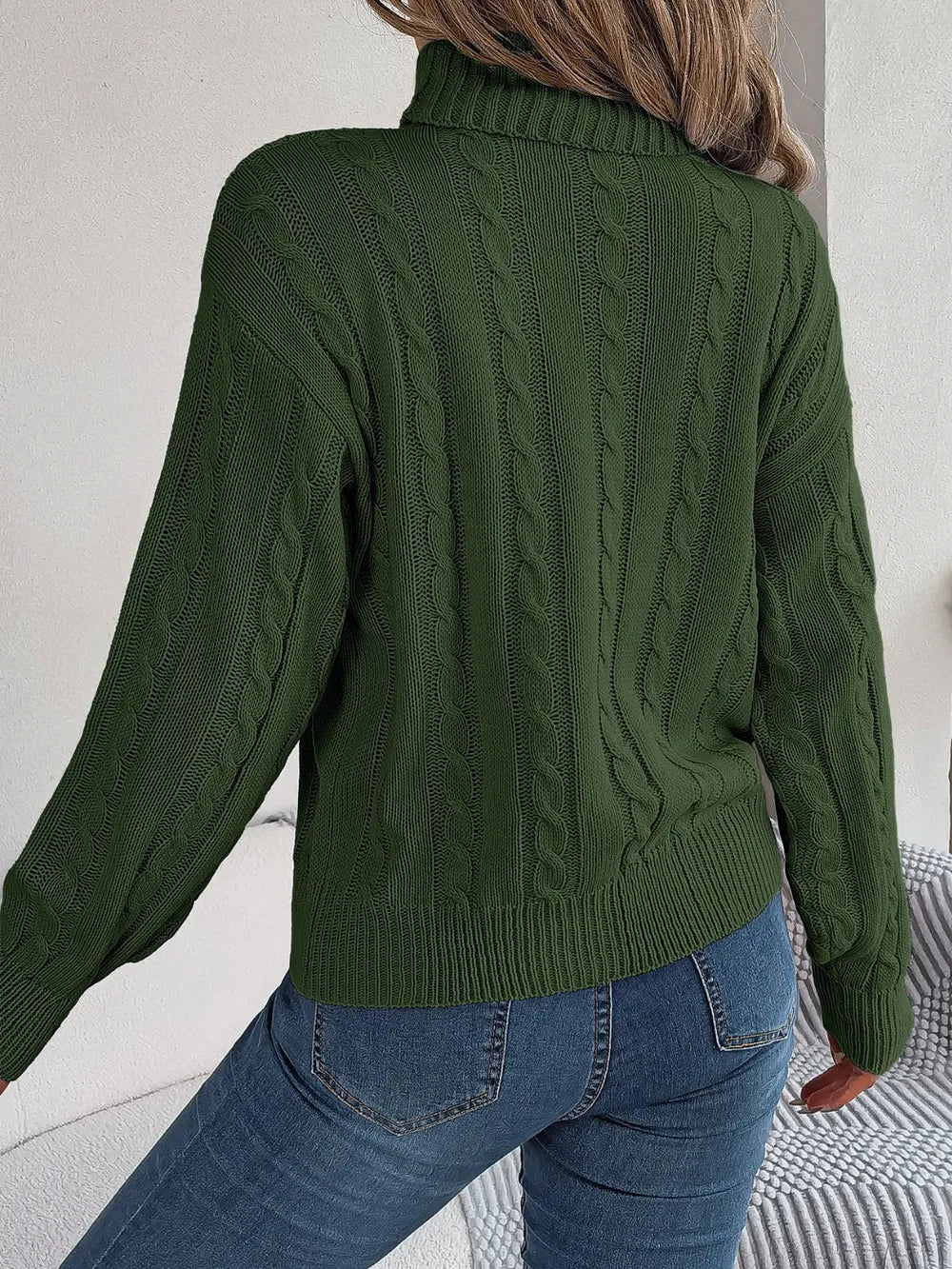 Cable-Knit Turtleneck Dropped Shoulder Sweater - V.I.P Digital Presence