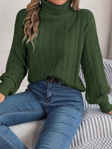 Cable-Knit Turtleneck Dropped Shoulder Sweater - V.I.P Digital Presence