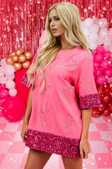 Candy Cane Sequin Half Sleeve T-Shirt - V.I.P Digital Presence