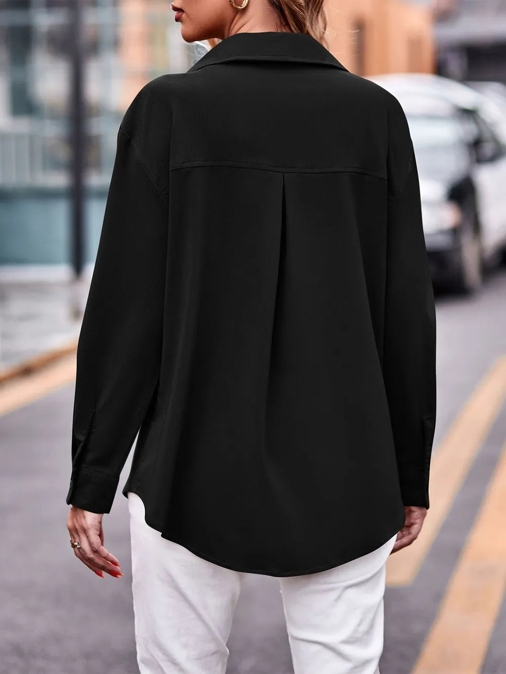 Casual and fashionable double pocket loose long sleeved solid color shirt - V.I.P Digital Presence