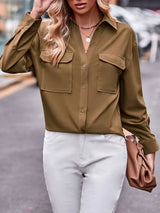 Casual and fashionable double pocket loose long sleeved solid color shirt - V.I.P Digital Presence