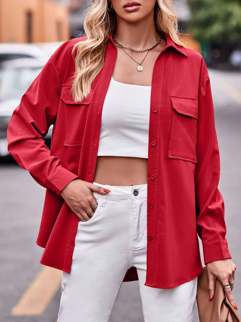 Casual and fashionable double pocket loose long sleeved solid color shirt - V.I.P Digital Presence