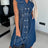 Casual collar sleeveless nail buckle open chest waist cinching lace up denim dress - V.I.P Digital Presence
