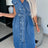 Casual collar sleeveless nail buckle open chest waist cinching lace up denim dress - V.I.P Digital Presence