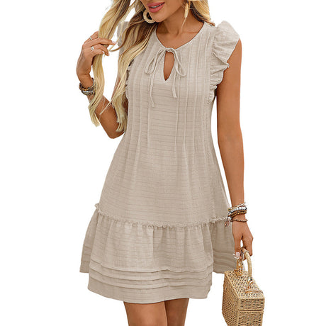 Casual solid color ruffled flying sleeve dress - V.I.P Digital Presence
