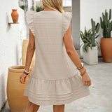 Casual solid color ruffled flying sleeve dress - V.I.P Digital Presence