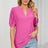 Casual V-neck solid color hollow bubble sleeve loose T-shirt top for women - V.I.P Digital Presence