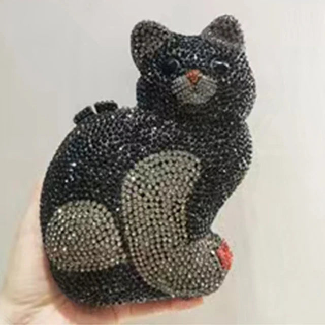 Cat Shape Women Crystal Clutches Bags Evening Purse White Rhinestone Gold Metal Clutch Party Mini Minaudiere Prom Chain Handbags - V.I.P Digital Presence
