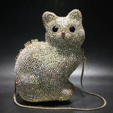 Cat Shape Women Crystal Clutches Bags Evening Purse White Rhinestone Gold Metal Clutch Party Mini Minaudiere Prom Chain Handbags - V.I.P Digital Presence
