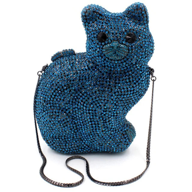 Cat Shape Women Crystal Clutches Bags Evening Purse White Rhinestone Gold Metal Clutch Party Mini Minaudiere Prom Chain Handbags - V.I.P Digital Presence