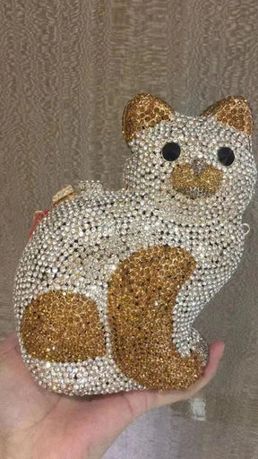 Cat Shape Women Crystal Clutches Bags Evening Purse White Rhinestone Gold Metal Clutch Party Mini Minaudiere Prom Chain Handbags - V.I.P Digital Presence