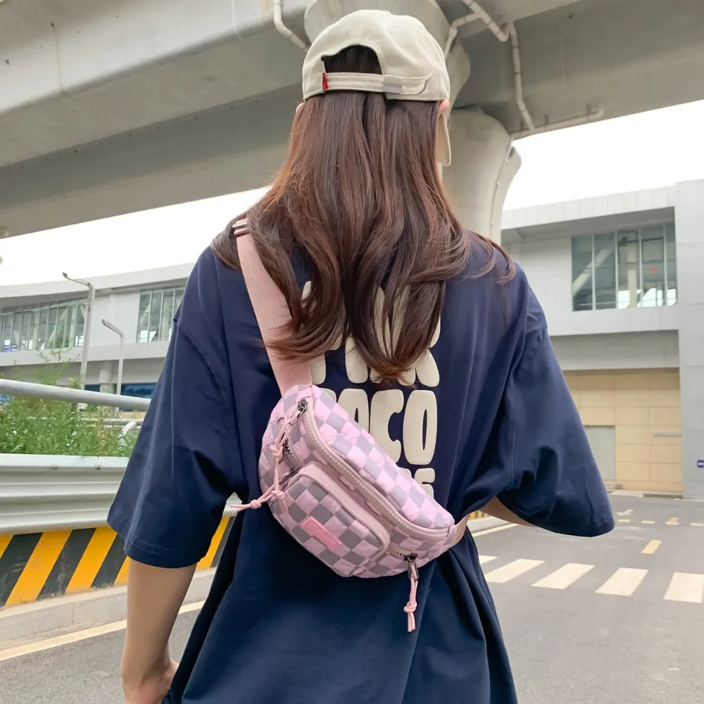Checkered Adjustable Strap Nylon Crossbody Bag - V.I.P Digital Presence