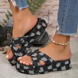 Checkered Raw Hem Open Toe Platform Sandals - V.I.P Digital Presence