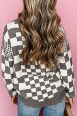 Checkered Round Neck Long Sleeve Sweater - V.I.P Digital Presence