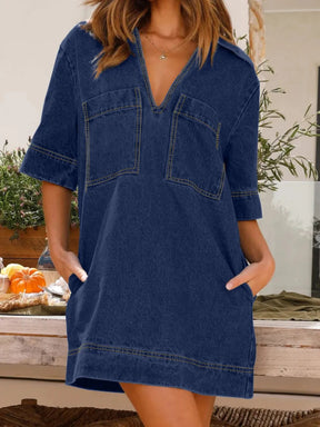 Collar Half Sleeve Denim Dress - V.I.P Digital Presence