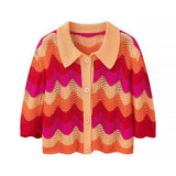 Collar striped contrasting knit shirt+half skirt set - V.I.P Digital Presence