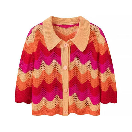 Collar striped contrasting knit shirt+half skirt set - V.I.P Digital Presence