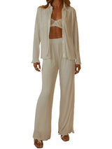 Collared Neck Long Sleeve Top and Pants Lounge Set - V.I.P Digital Presence