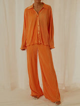 Collared Neck Long Sleeve Top and Pants Lounge Set - V.I.P Digital Presence