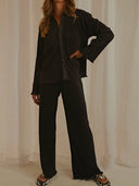 Collared Neck Long Sleeve Top and Pants Lounge Set - V.I.P Digital Presence