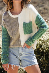 Color Block Round Neck Long Sleeve Sweater - V.I.P Digital Presence