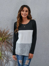Color Block Round Neck Long Sleeve T-Shirt - V.I.P Digital Presence