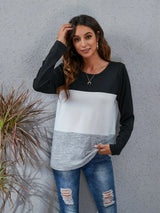 Color Block Round Neck Long Sleeve T-Shirt - V.I.P Digital Presence