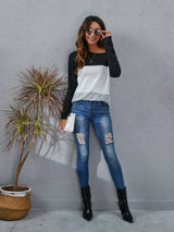 Color Block Round Neck Long Sleeve T-Shirt - V.I.P Digital Presence